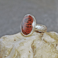 Mahogany Jasper Silver Ring, Size 9