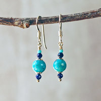 Small Turquoise, Lapis Lazuli Bead Earrings