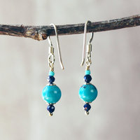 Small Turquoise, Lapis Lazuli Bead Earrings
