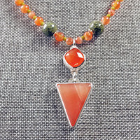 Carnelian Silver Pendant with Beaded Necklace