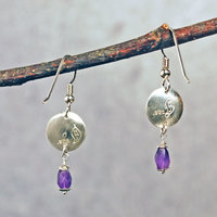 Silver Amethyst Beaded Riveted Earrings