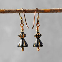 Czech Glass Earrings, Black and Gold