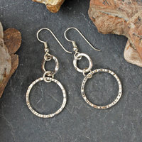 Silver Double Hoop Dangle Earrings