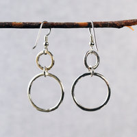 Silver Double Hoop Dangle Earrings
