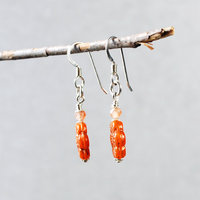 Orange Czech Glass Flower Earrings, Sterling Silver