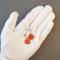 Orange Czech Glass Flower Earrings, Sterling Silver