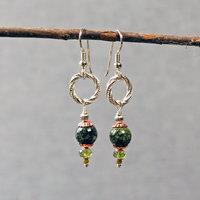 Silver, Serpentine and Peridot Earrings