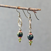 Silver, Serpentine and Peridot Earrings