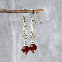 Silver and Red Czech Glass Bead Earrings