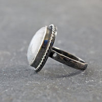 Siliver Rainbow Moonstone Ring, Size 8.5
