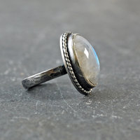 Siliver Rainbow Moonstone Ring, Size 8.5