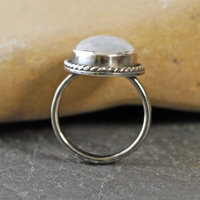 Siliver Rainbow Moonstone Ring, Size 8.5