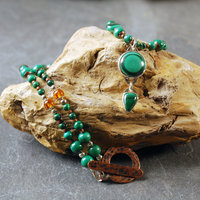 Malachite, Amber, Silver and Copper Necklace