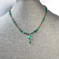 Malachite, Amber, Silver and Copper Necklace