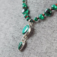 Malachite, Amber, Silver and Copper Necklace