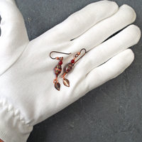 Czech Glass and Garnet Earrings with Copper Leaves