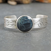 Silver Cuff Bracelet with Spiderweb Obsidian