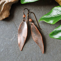 Copper Textured Leaf Earrings