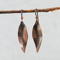 Copper Textured Leaf Earrings