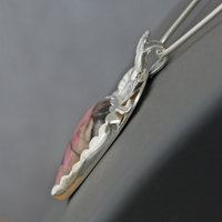 Pink Rhodonite Pendant with Silver Leaves