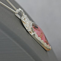 Pink Rhodonite Pendant with Silver Leaves