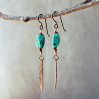 Turquoise earrings with copper feathers