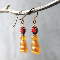 Czech Glass Cat Earrings with Red Flower