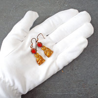 Czech Glass Cat Earrings with Red Flower