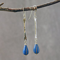 Silver Dangle Earrings with Blue Czech Glass