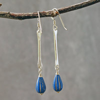 Silver Dangle Earrings with Blue Czech Glass