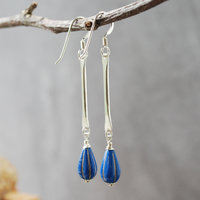 Silver Dangle Earrings with Blue Czech Glass