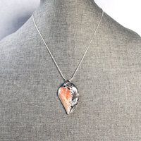 Flamingo Agate Pendant with Silver Feather