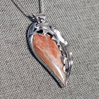 Flamingo Agate Pendant with Silver Feather