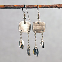 Silver Earrings, with Leave Dangles, Silver Leaves