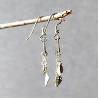 Silver Earrings, with Leave Dangles, Silver Leaves