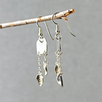 Silver Earrings, with Leave Dangles, Silver Leaves