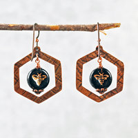 Copper Honeycomb Earrings, Czech Glass Bee Bead