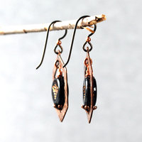 Copper Honeycomb Earrings, Czech Glass Bee Bead