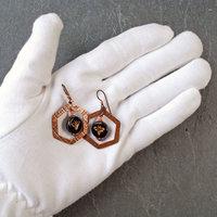Copper Honeycomb Earrings, Czech Glass Bee Bead