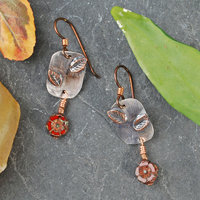 Silver, Copper, Czech Glass Flower Earrings