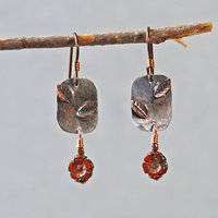 Silver, Copper, Czech Glass Flower Earrings