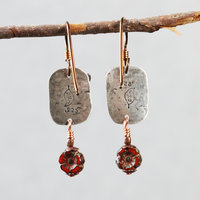 Silver, Copper, Czech Glass Flower Earrings