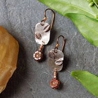 Silver, Copper, Czech Glass Flower Earrings