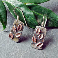 Silver, Copper Earrings with Leaves