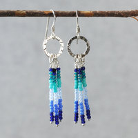 Silver earrings with blue, turquoise dangles