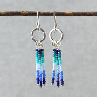 Silver earrings with blue, turquoise dangles