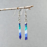 Silver earrings with blue, turquoise dangles