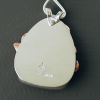 Fire Agate Pendant with Mushrooms, Copper Leaves