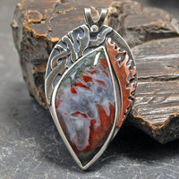Silver Fire and Smoke Pendant with Flame Agate
