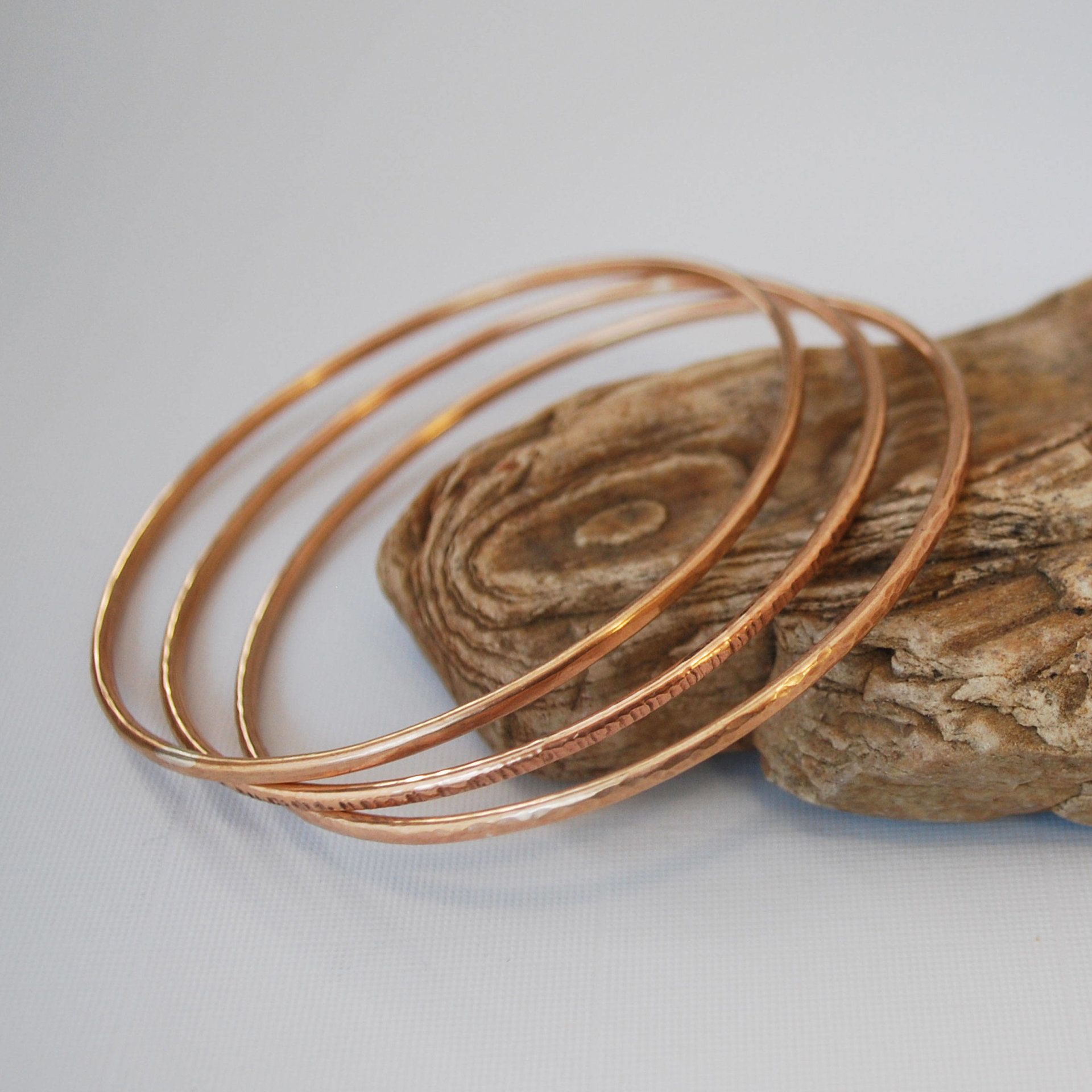 Hammered Bronze Skinny Bangles, Single or Set